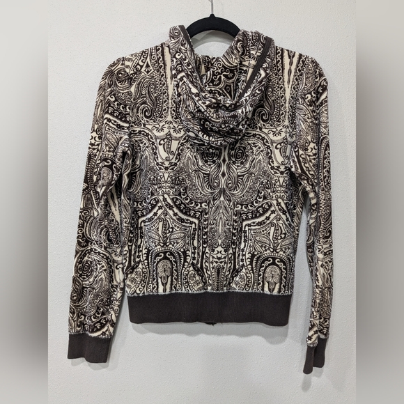 Juicy Couture Y2K Vintage Medium Brown Paisley Velour Full Zip Hoodie Ja… - Picture 3 of 6